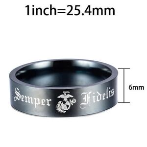 USMC Marine Corps Semper fidelis black ring band 6mm